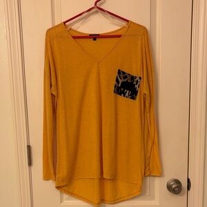 Yellow Long Sleeve Top with Black Pocket
